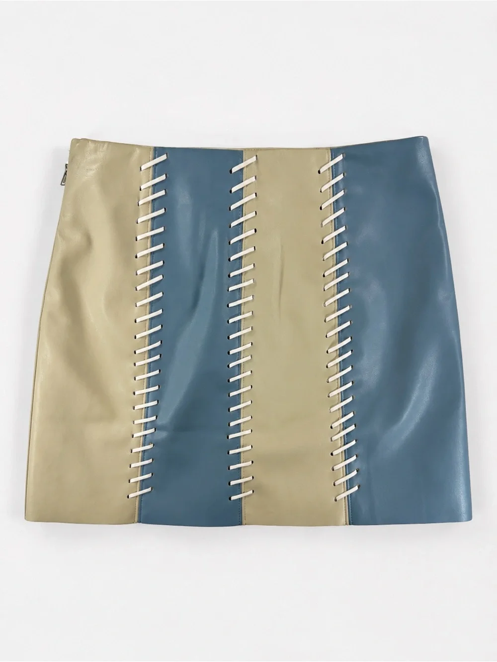 Colorblock Faux Leather Whipstitch Mini Skirt | Y2K | Small